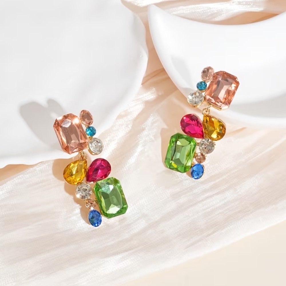 New! Unique Multicolor Gemstone Drop Earrings. St… - image 5